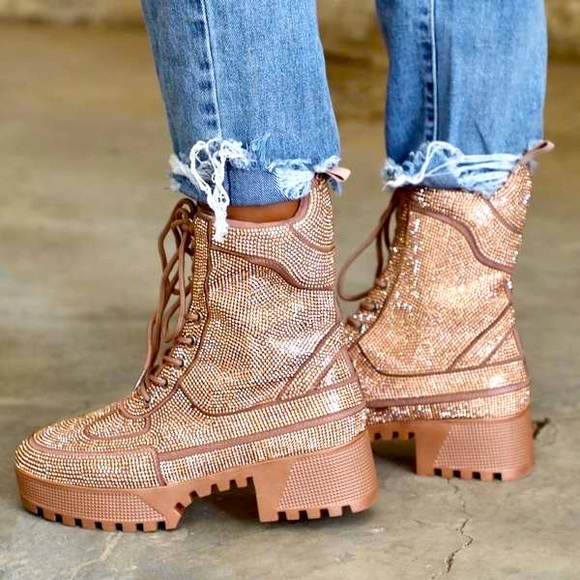 anthemoessa Shoes - TOBY | LACE UP DIAMANTÉ COMBAT BOOTS